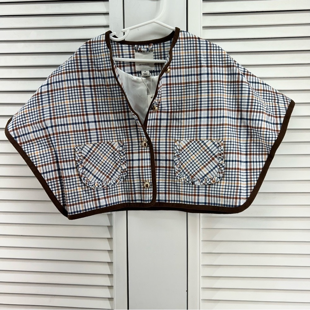 Janie and Jack size 2T NWT Plaid Cape jacket with Brown Accents